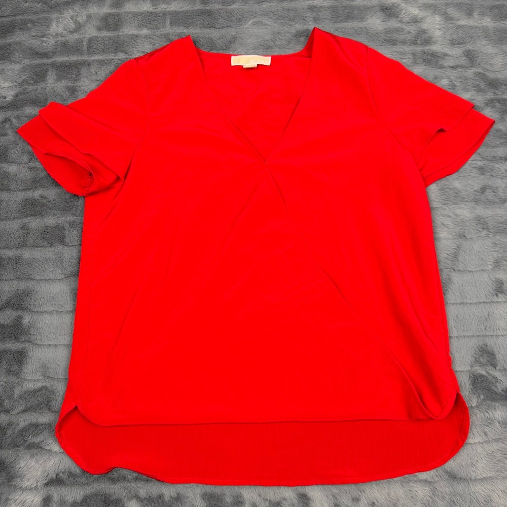 Michael Michael Kors Red V-Neck Wrap Front Tulip Sleeve Blouse Medium
